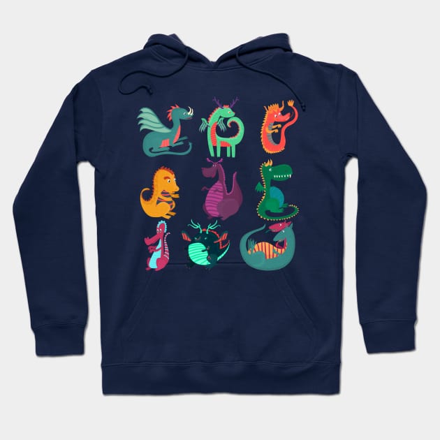 dragons cartoon collection Hoodie by Mako Design 